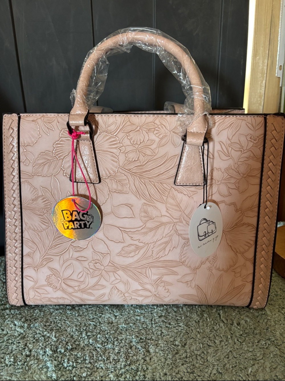 Embossed Floral Tote Bag in Blush Pink